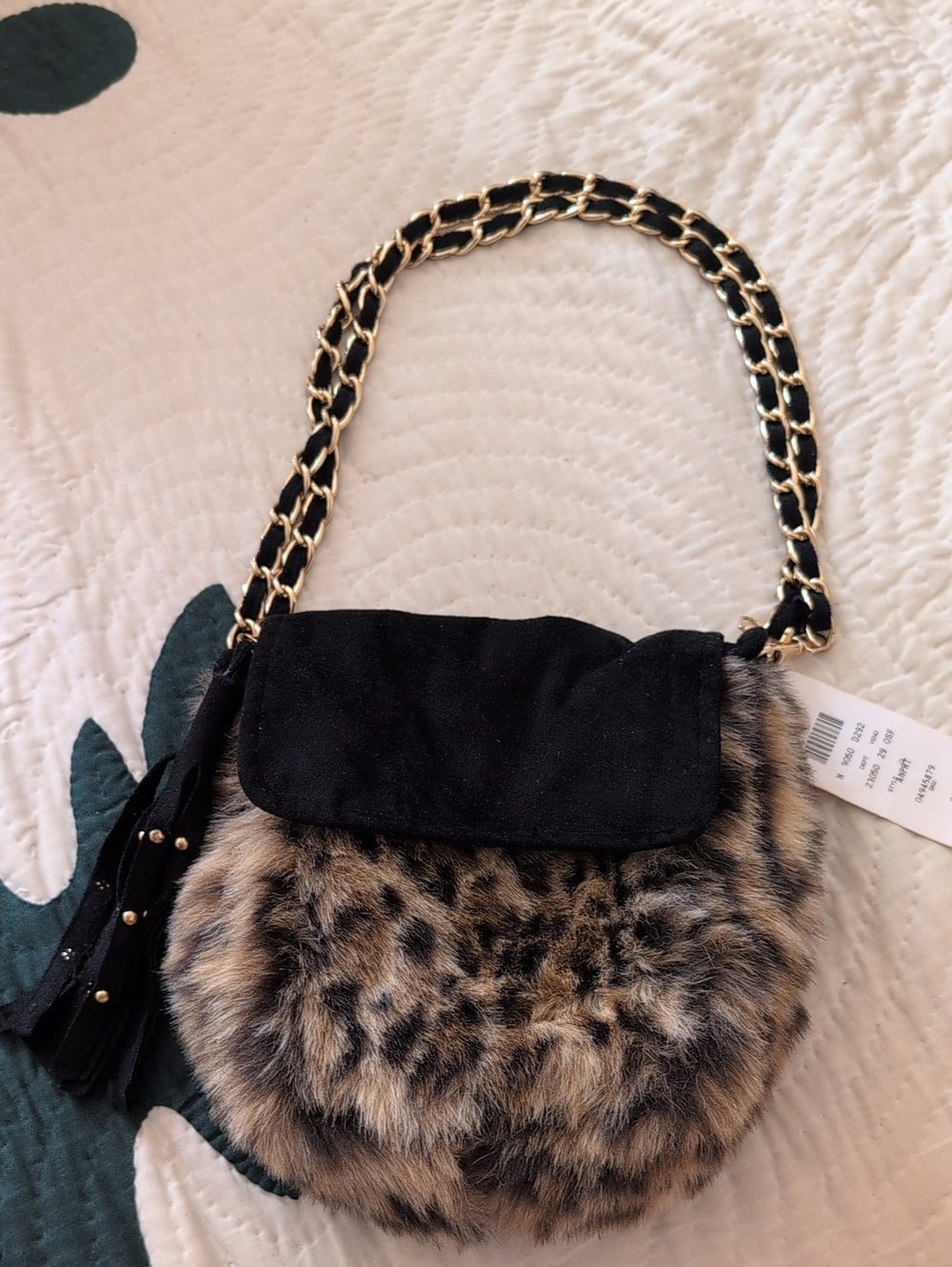 CACHE NWT Faux Fur Leopard Crossbody Bag with Chain Strap